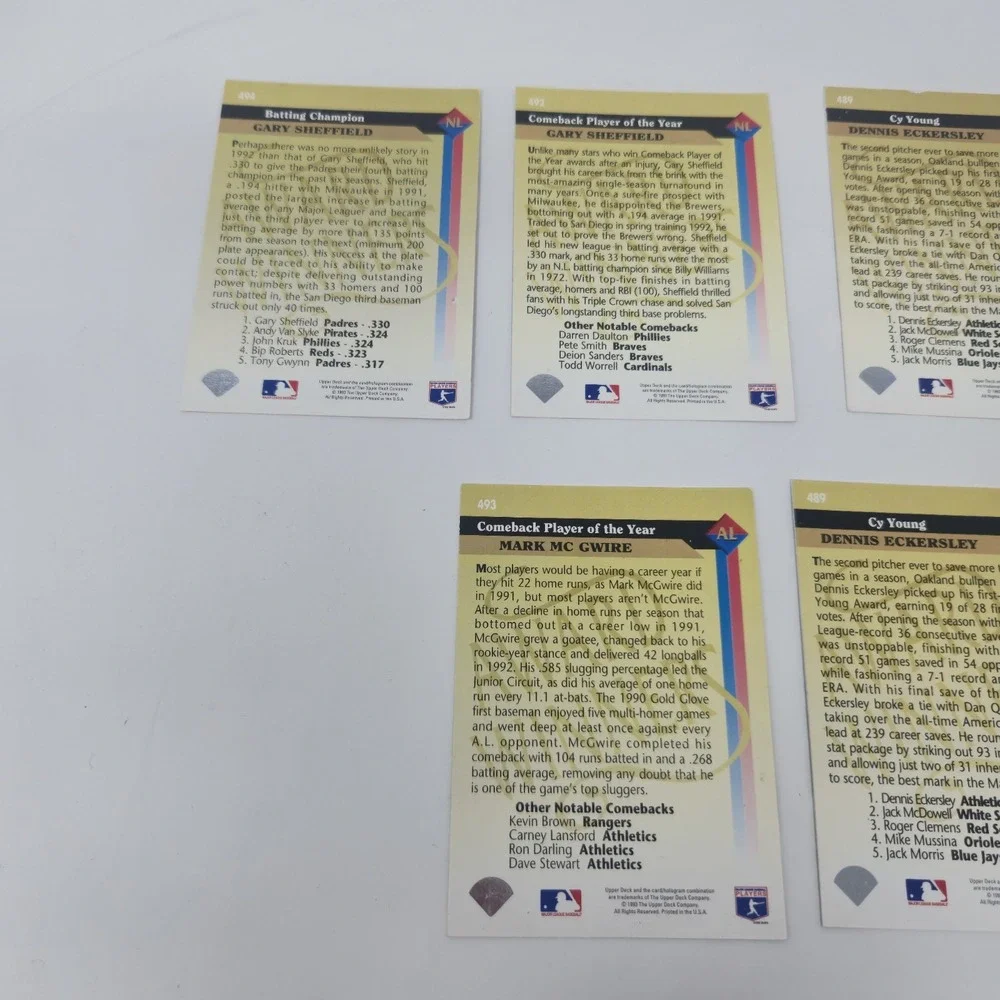 1993 Upper‎ Deck Award Winners Lot (7) Maddux McGwire Eckersley Sheffield HOF